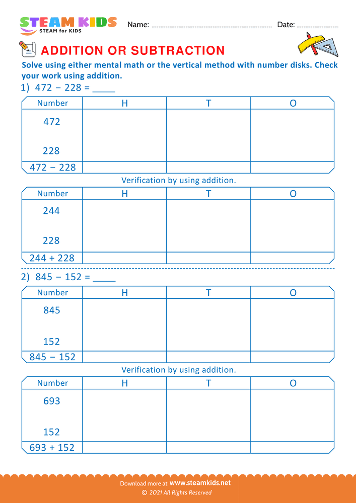 Free Math Worksheet - Addition or subtraction - Worksheet 173