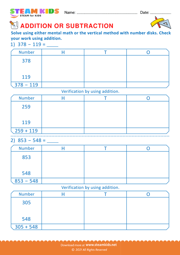 Free Math Worksheet - Addition or subtraction - Worksheet 176