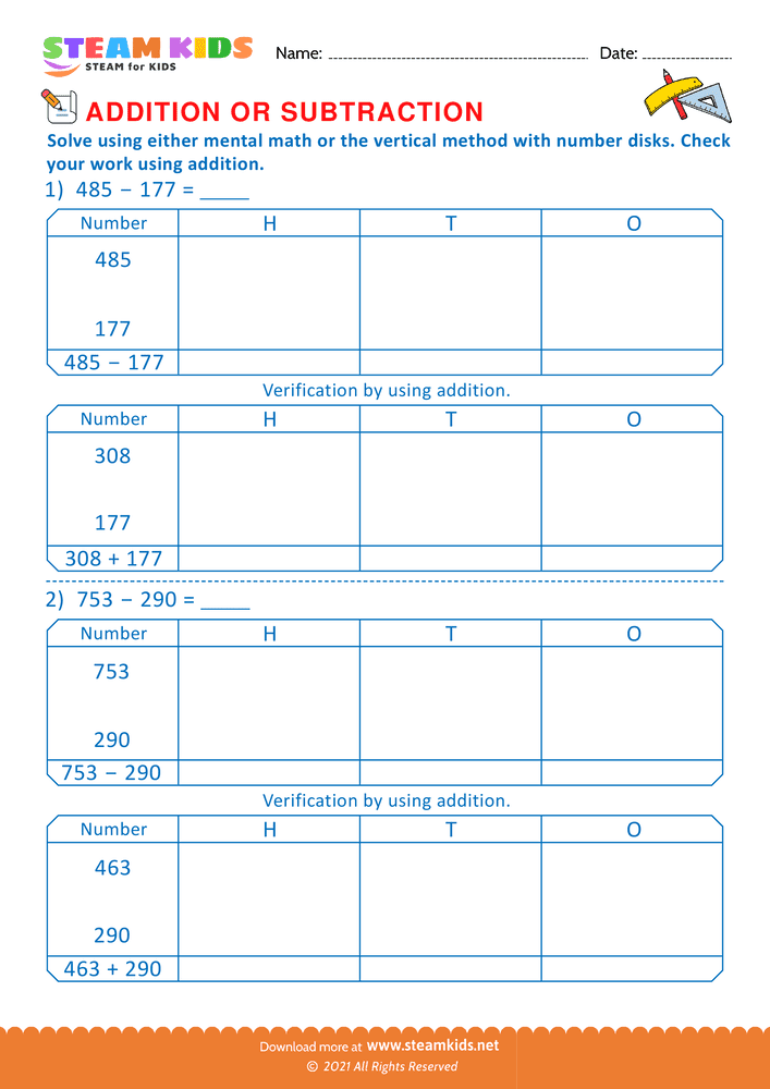 Free Math Worksheet - Addition or subtraction - Worksheet 2