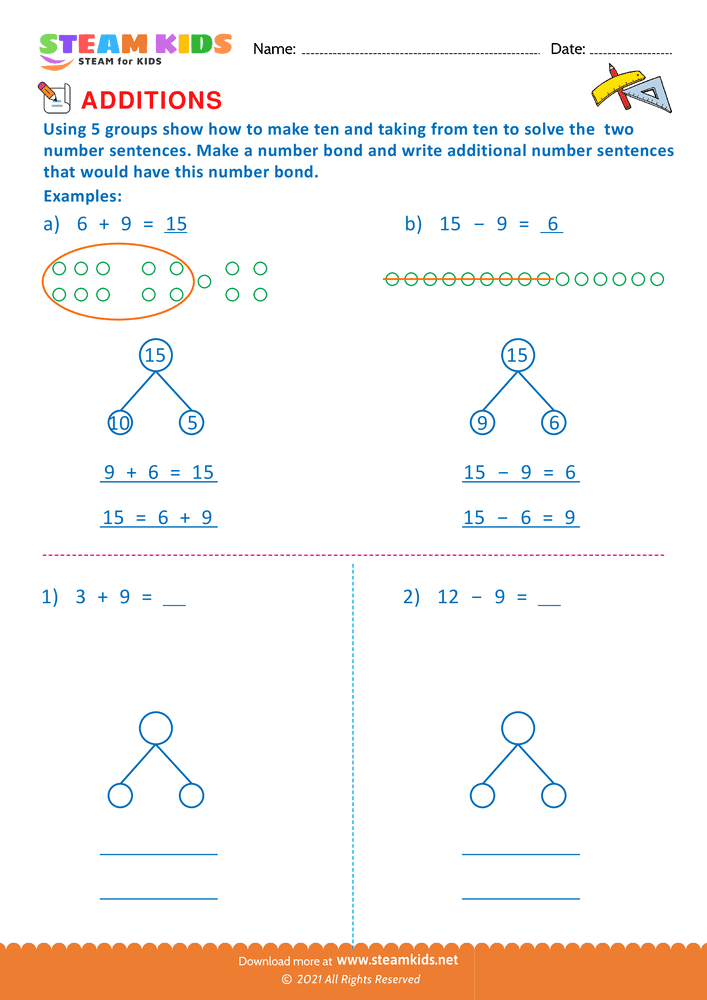 Free Math Worksheet - Take from ten - Worksheet 1