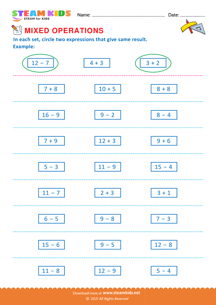 Free Math Worksheet - Mixed operations - Worksheet 4