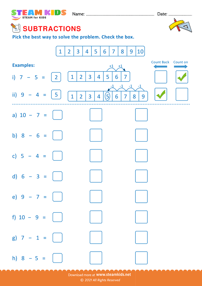Free Math Worksheet - Mixed operations upto 10 - Worksheet 16