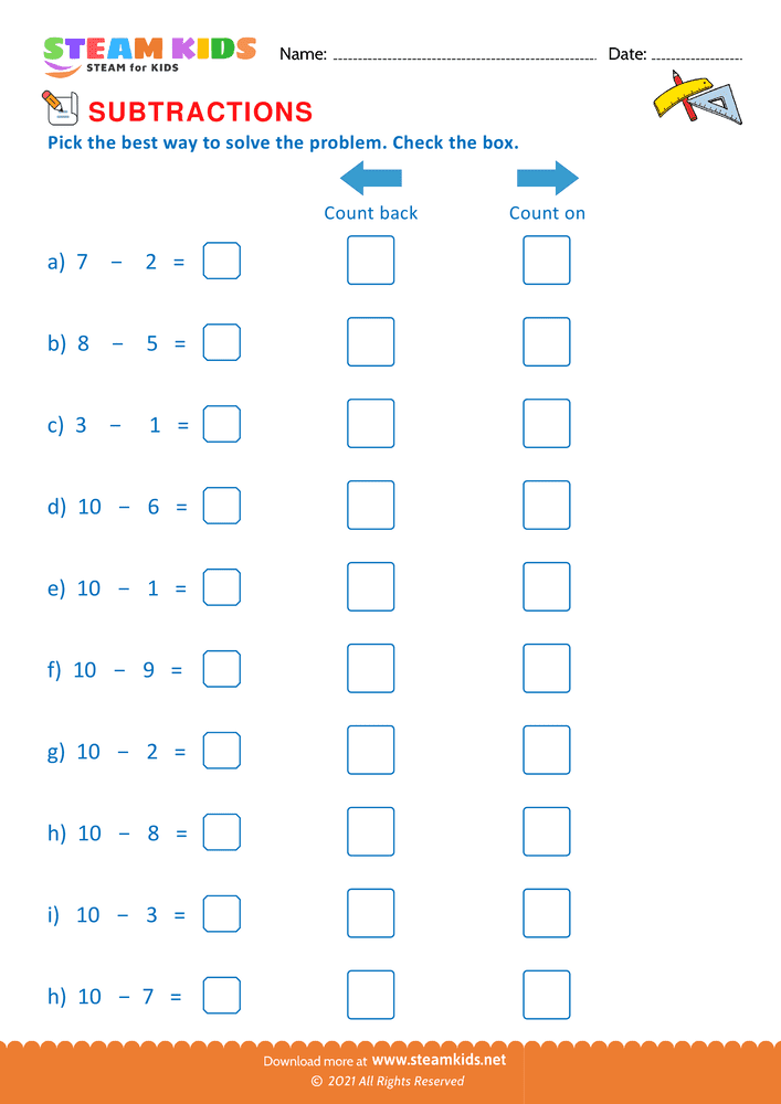 Free Math Worksheet - Mixed operations upto 10 - Worksheet 17