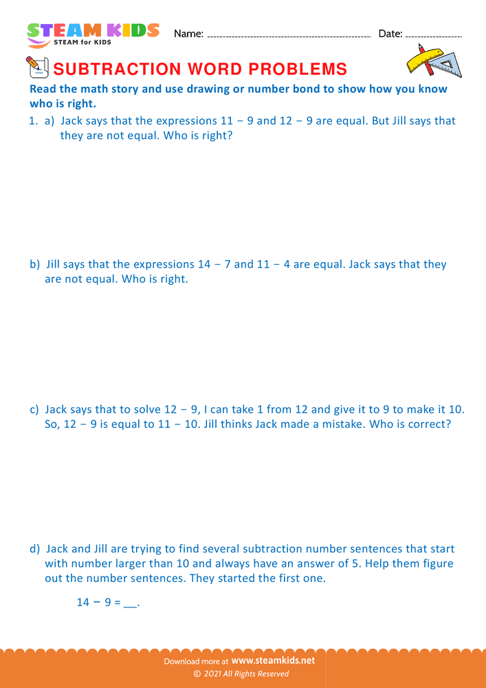 Free Math Worksheet - Math story use number bond - Worksheet 6