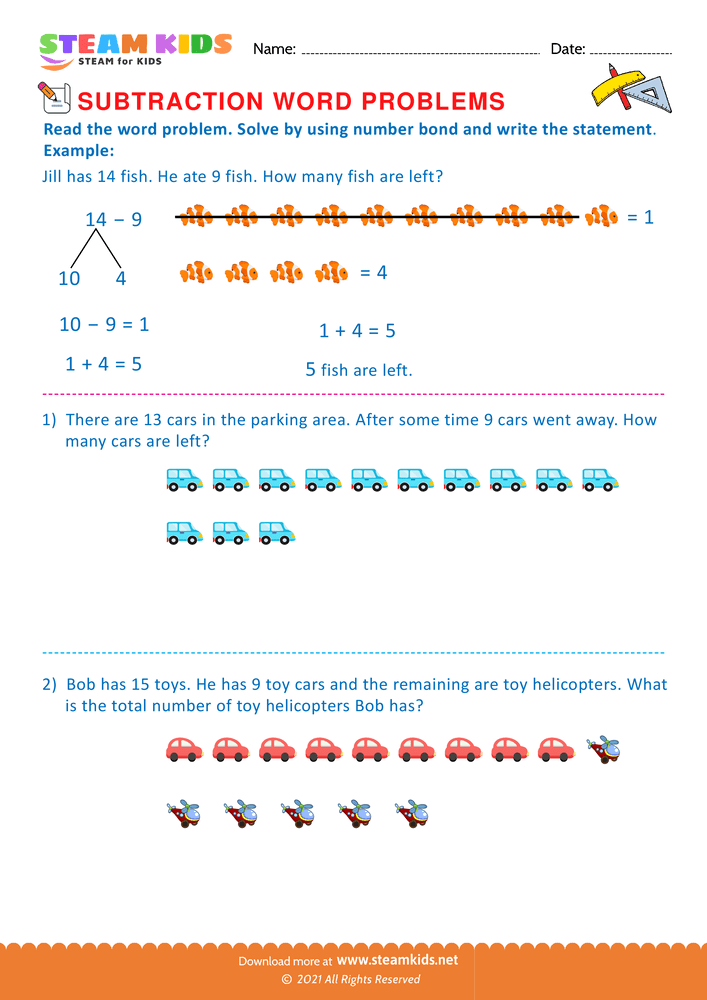 Free Math Worksheet - Solve by using number bond - Worksheet 1