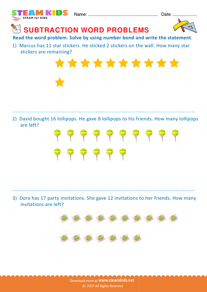 Free Math Worksheet - Solve by using number bond - Worksheet 9
