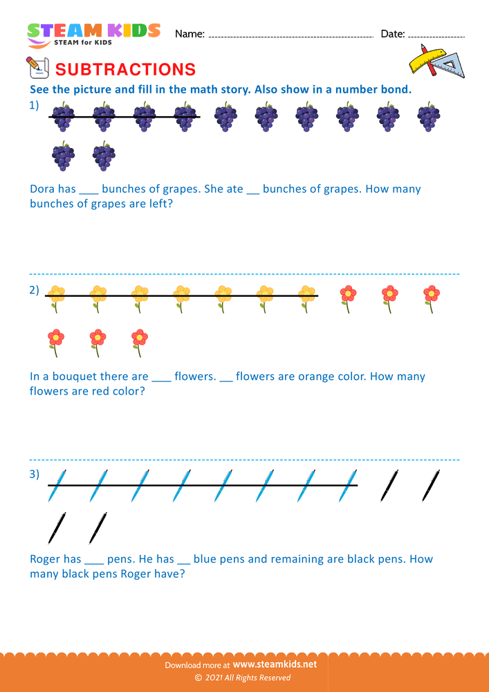 Free Math Worksheet - Picture and fill in the math story - Worksheet 4