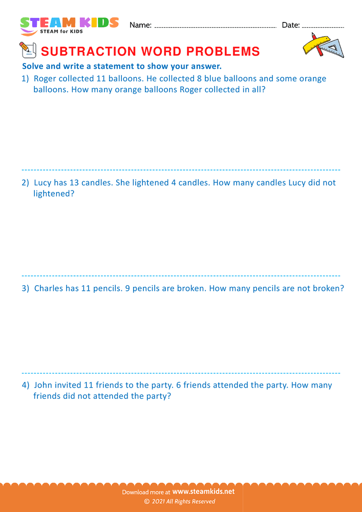 Free Math Worksheet - Solve and write a statement - Worksheet 4