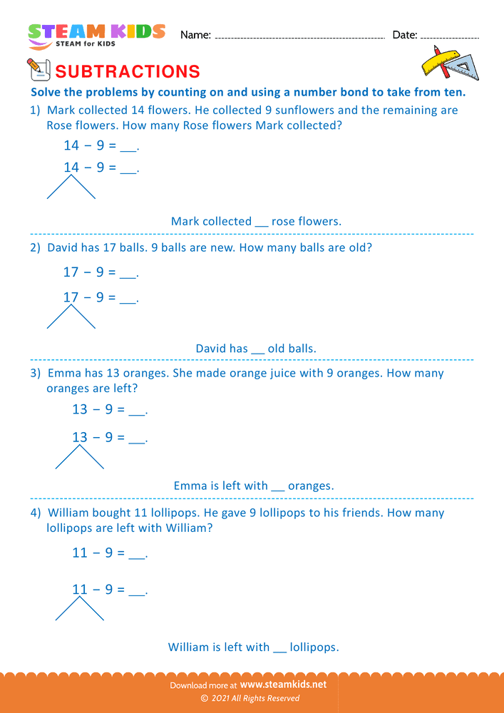 Free Math Worksheet - Counting on and number bond method - Worksheet 2