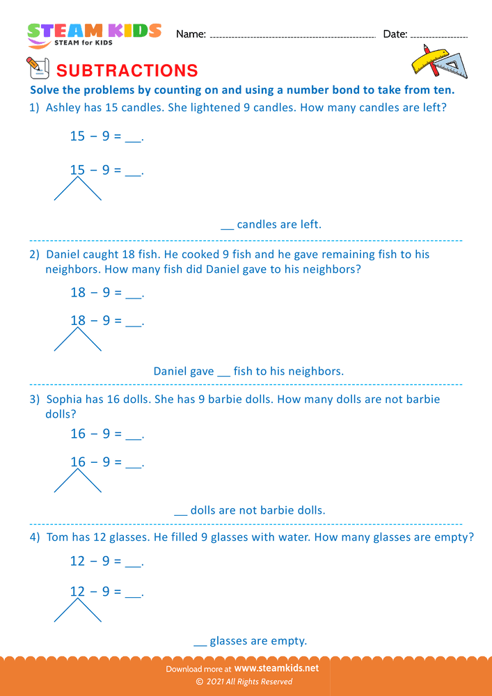 Free Math Worksheet - Counting on and number bond method - Worksheet 3