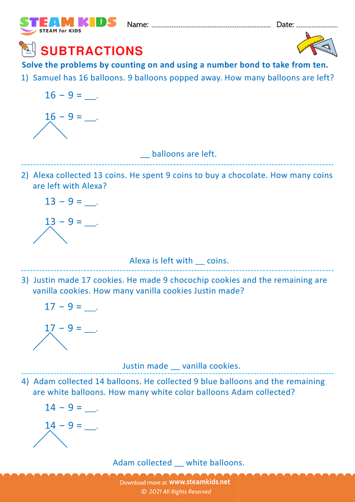 Free Math Worksheet - Counting on and number bond method - Worksheet 4