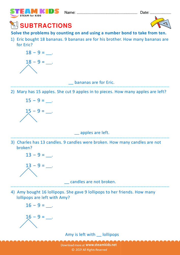 Free Math Worksheet - Counting on and number bond method - Worksheet 5