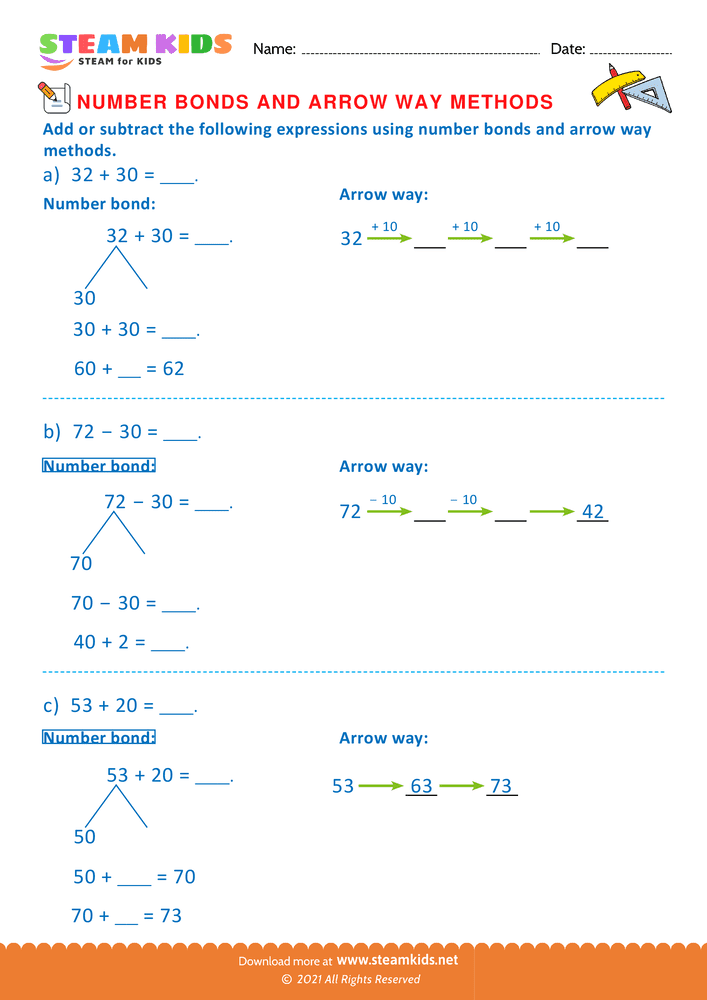 Free Math Worksheet - Arrow way and number bond method - Worksheet 5