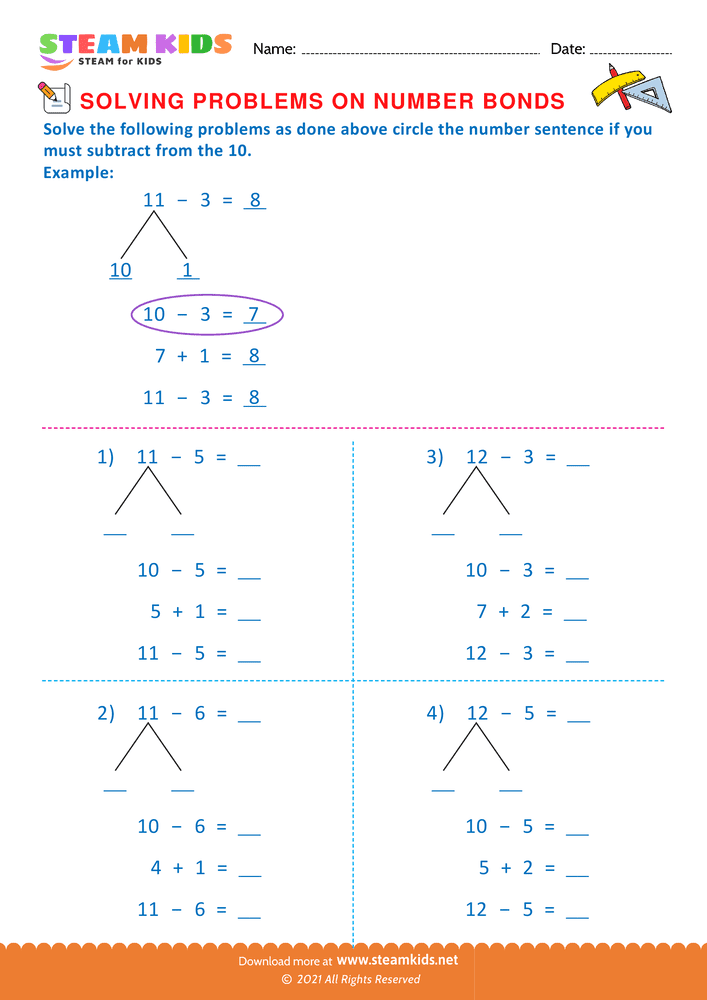 Free Math Worksheet - Solving problems on Number Bond - Worksheet 2