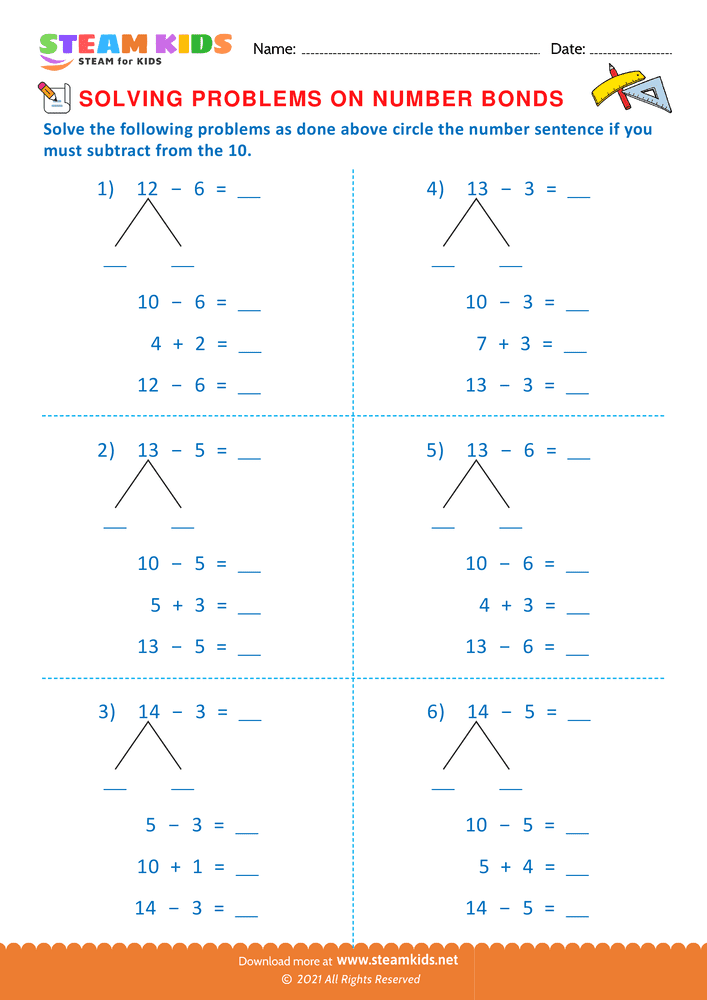 Free Math Worksheet - Solving problems on Number Bond - Worksheet 3