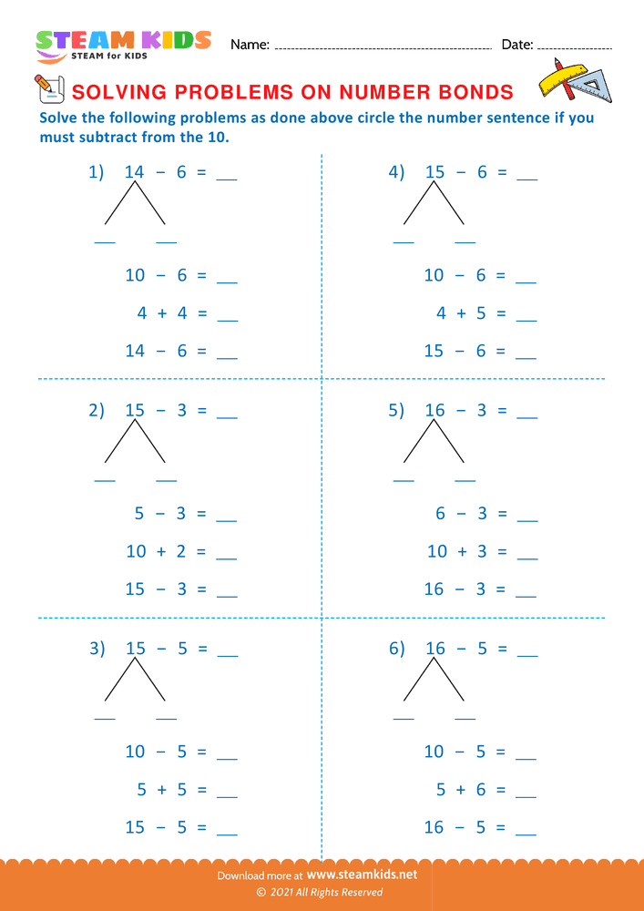 Free Math Worksheet - Solving problems on Number Bond - Worksheet 4