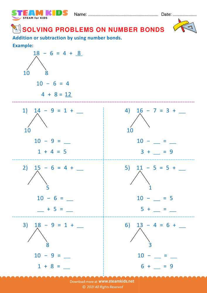 Free Math Worksheet - Solving problems on Number Bond - Worksheet 7