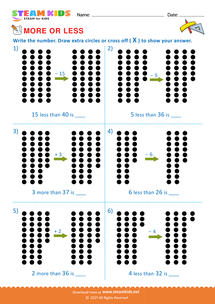 Free Math Worksheet - More or less upto 40 - Worksheet 3