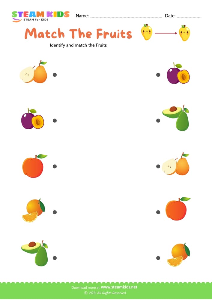 Free Science Worksheet - Match the fruit - Worksheet 1
