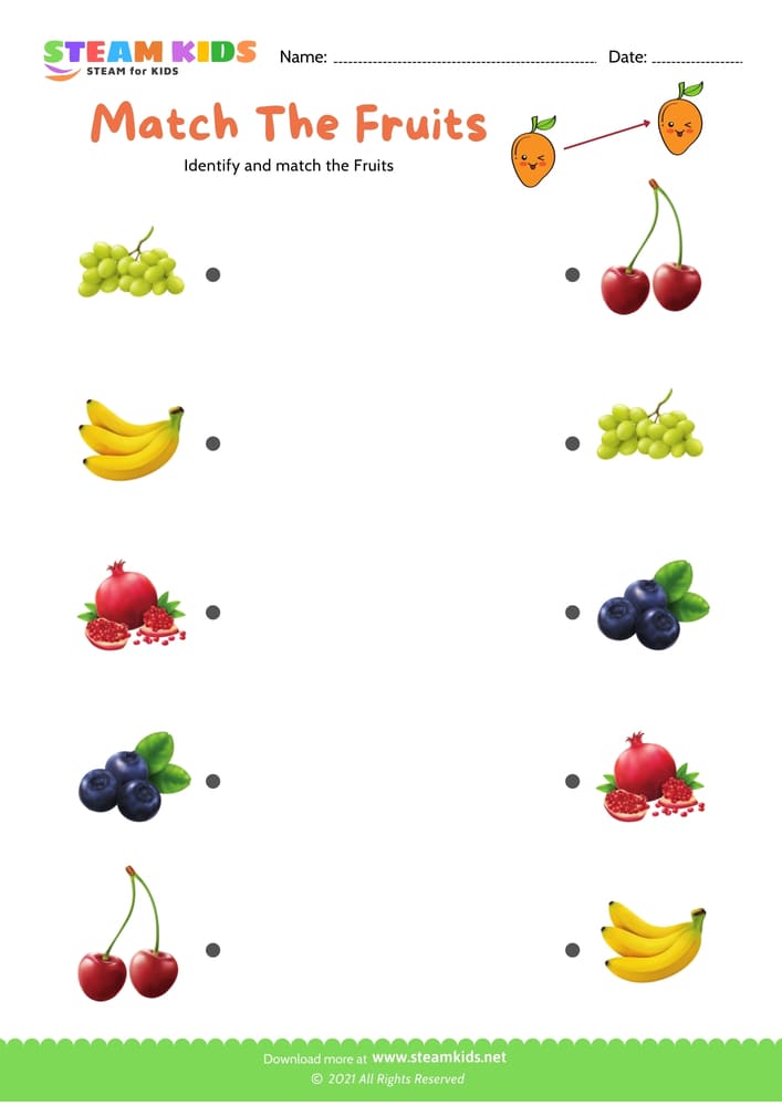 Free Science Worksheet - Match the fruit - Worksheet 2