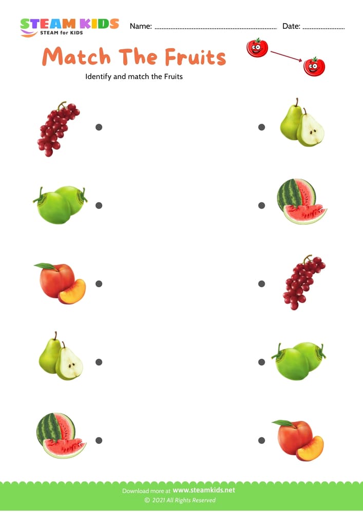 Free Science Worksheet - Match the fruit - Worksheet 3