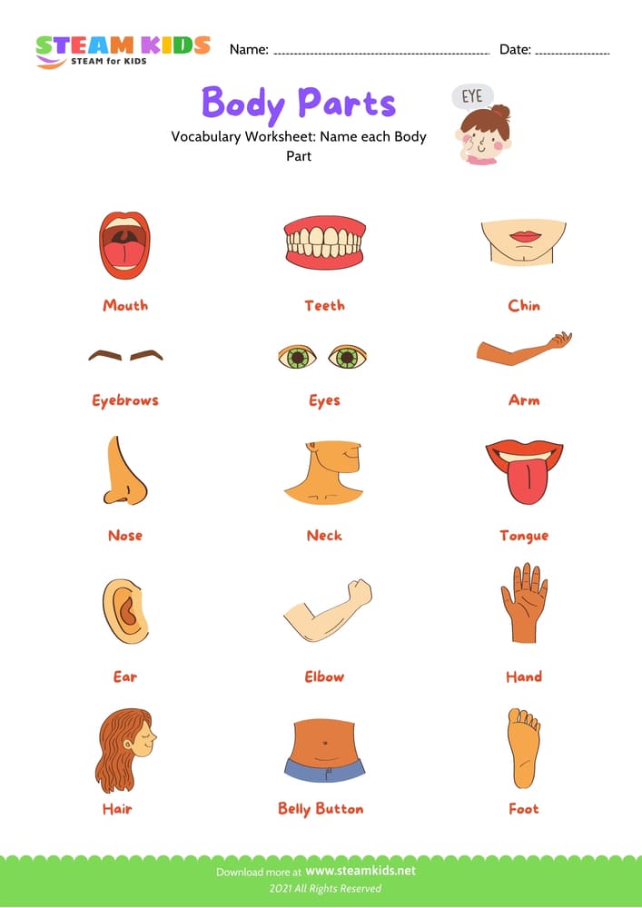 Free Science Worksheet - Body Parts - Worksheet 6