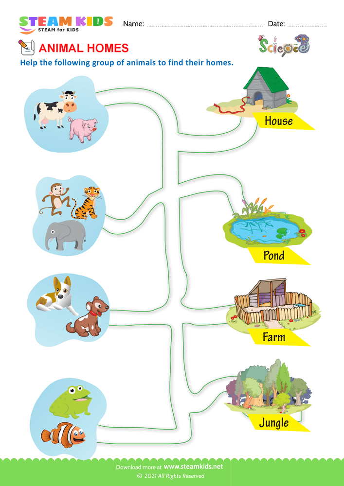 Free Science Worksheet - Animal Homes - Worksheet 2