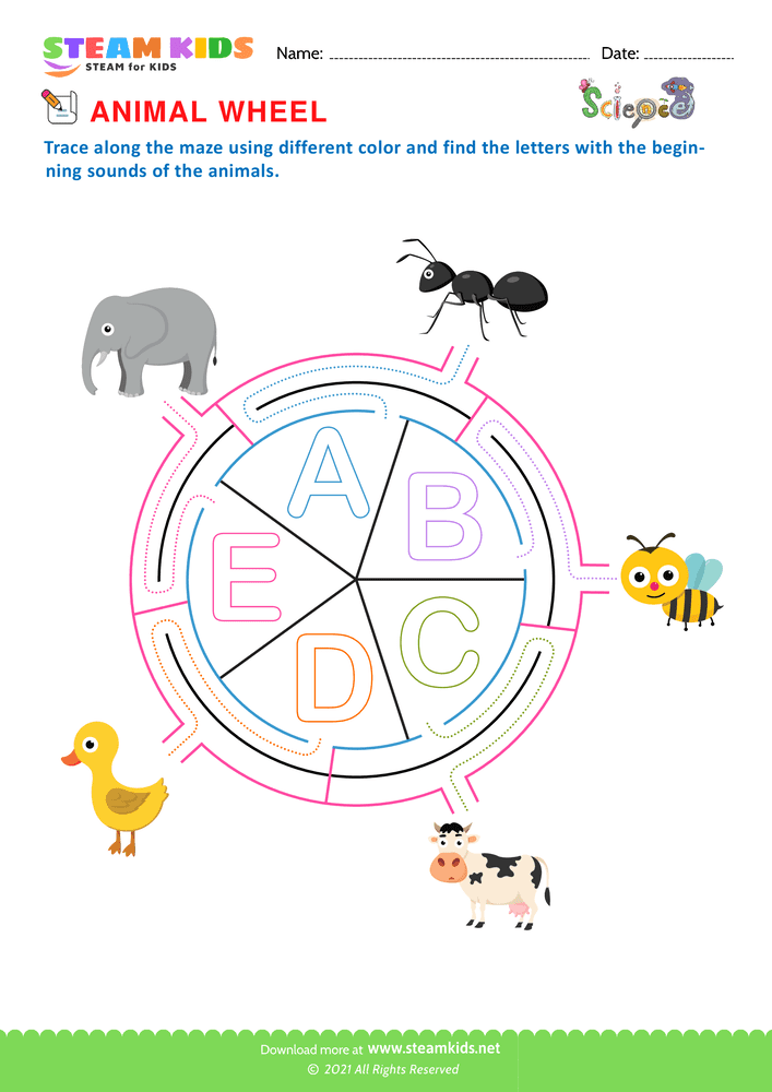 Free Science Worksheet - Animal Wheel - Worksheet 1