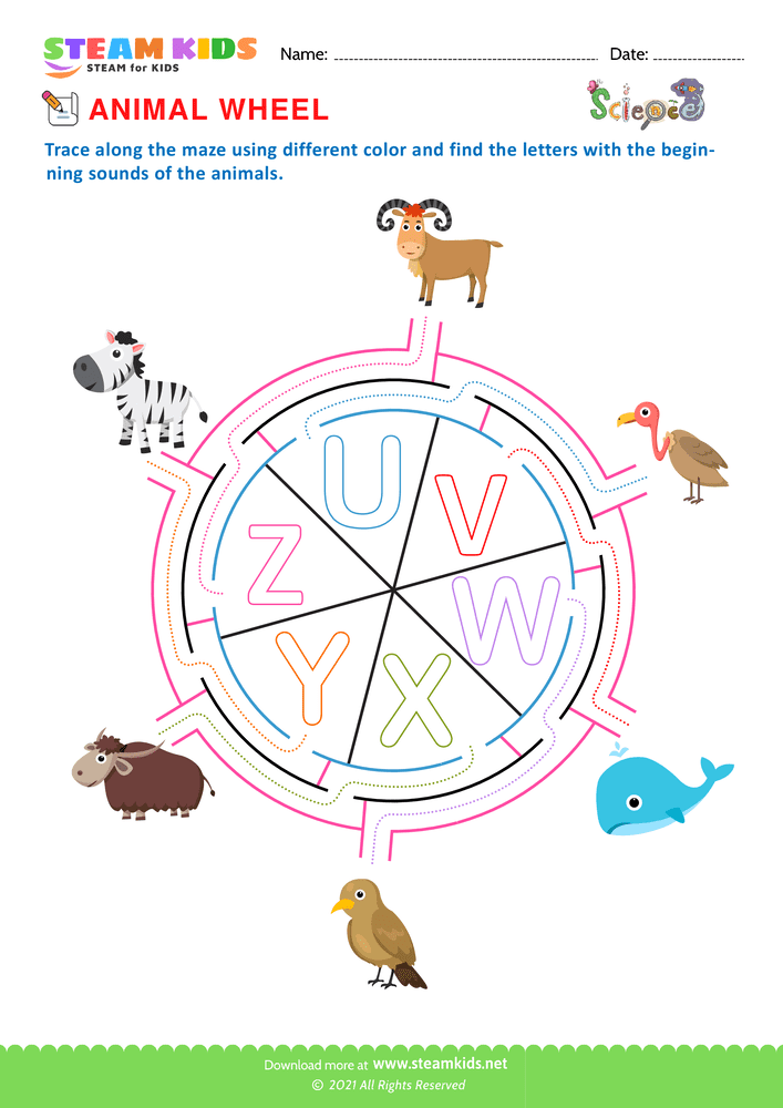 Free Science Worksheet - Animal Wheel - Worksheet 4