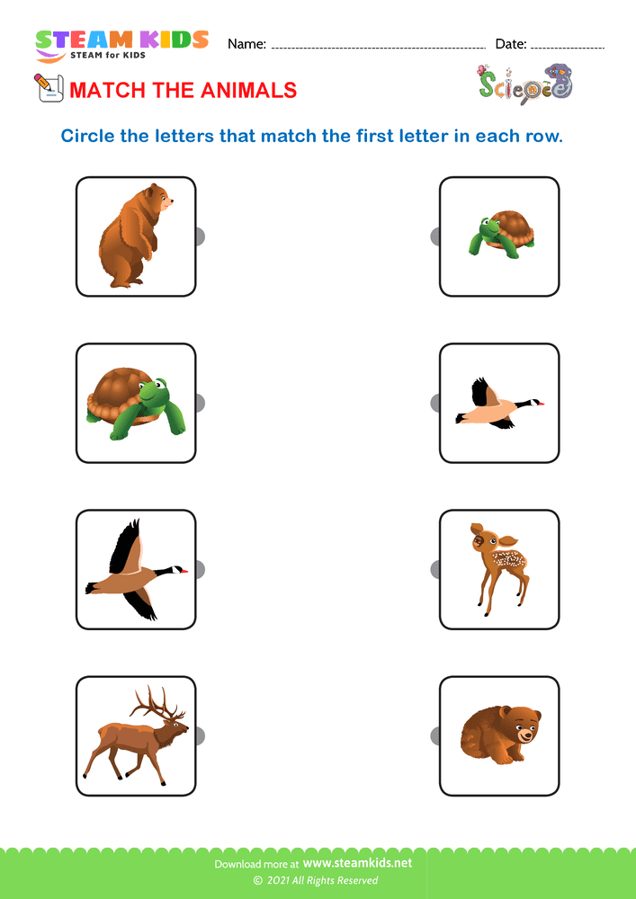 Free Science Worksheet - Match the Animals - Worksheet 3