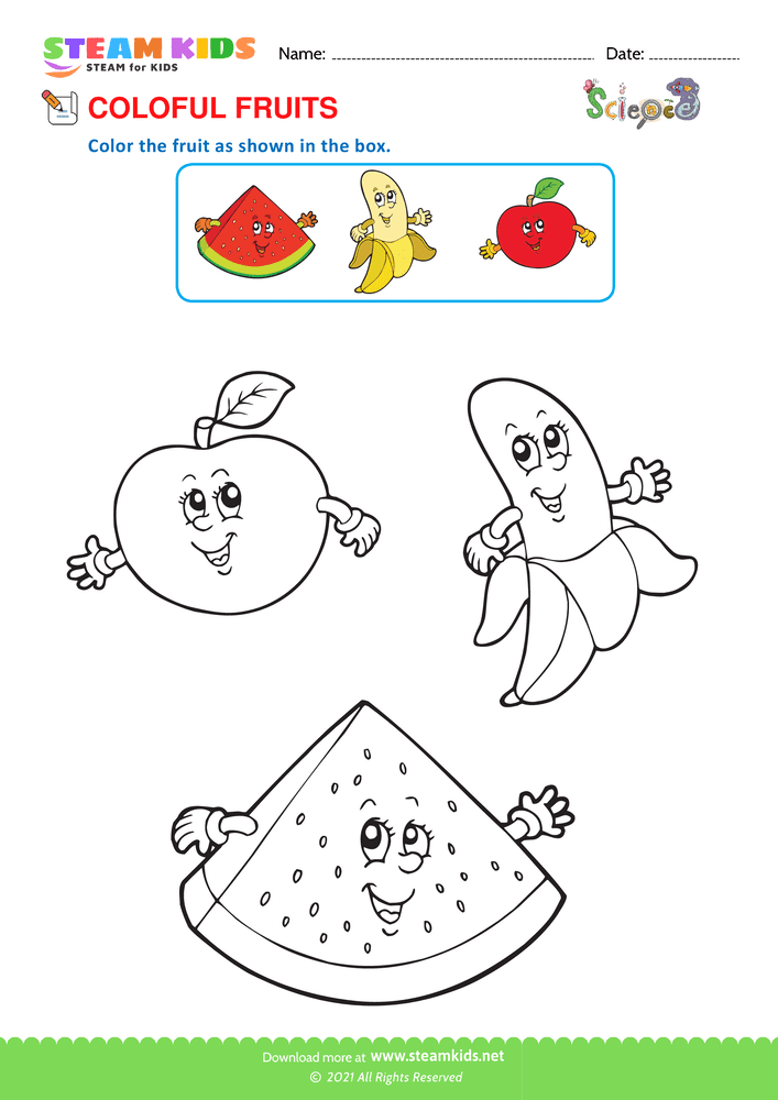 Free Science Worksheet - Color the Fruits - Worksheet 2