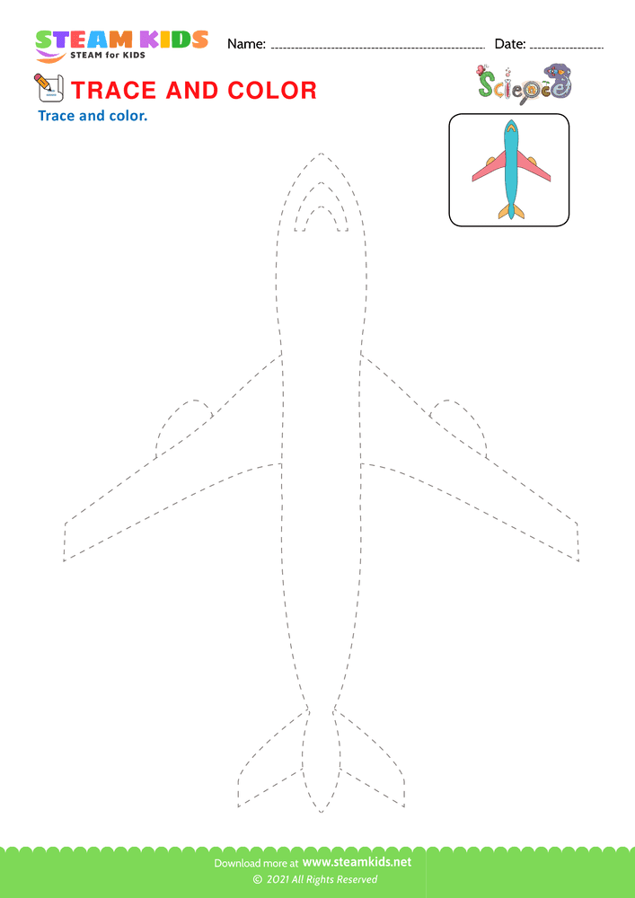 Free Science Worksheet - Trace and Color - Worksheet 1