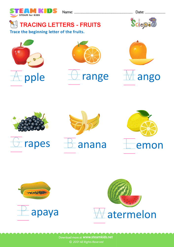 Free Science Worksheet - Fruits