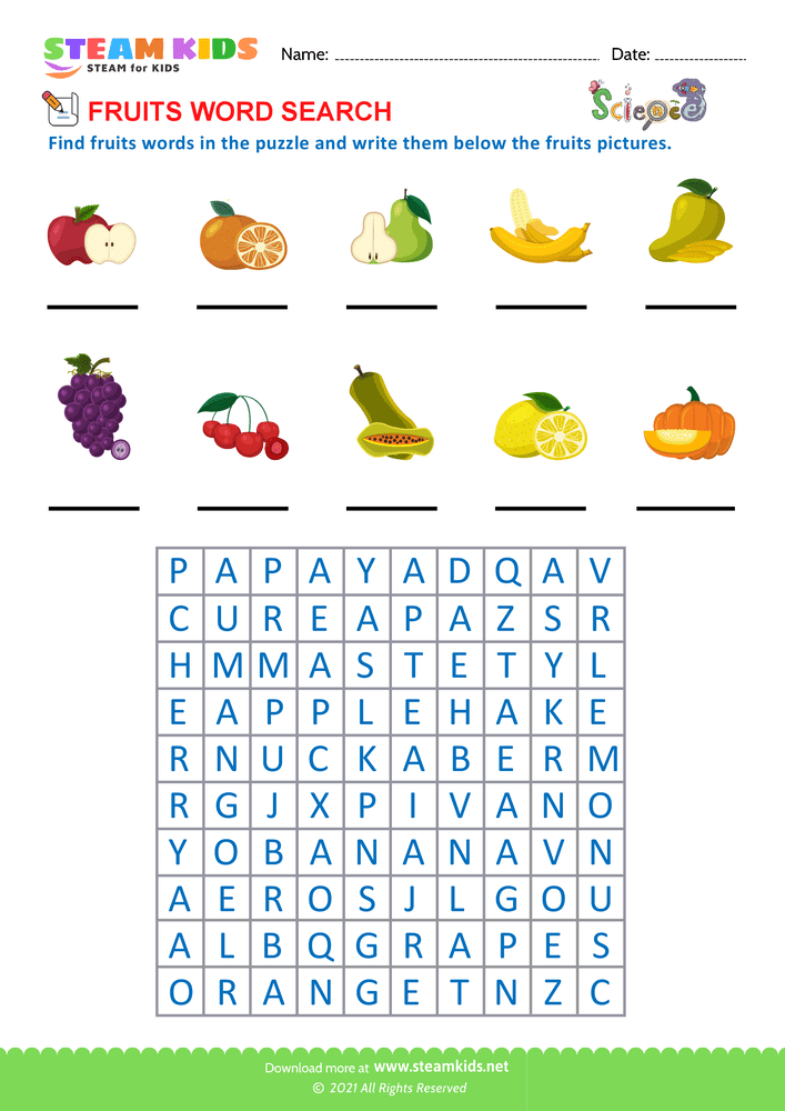 Free Science Worksheet - Identify Fruits - Worksheet 7