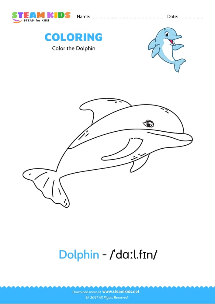 Free Coloring Worksheet - Color the Dolphin - STEAM KIDS