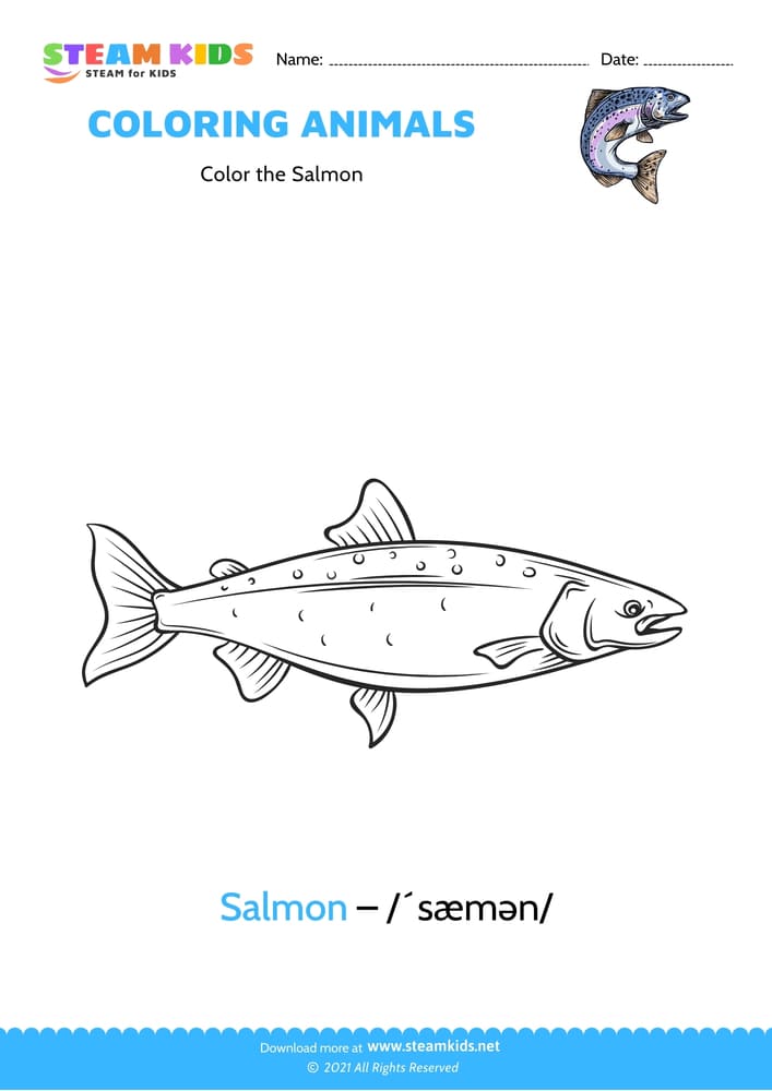 Free Coloring Worksheet Color the Salmon STEAM KIDS