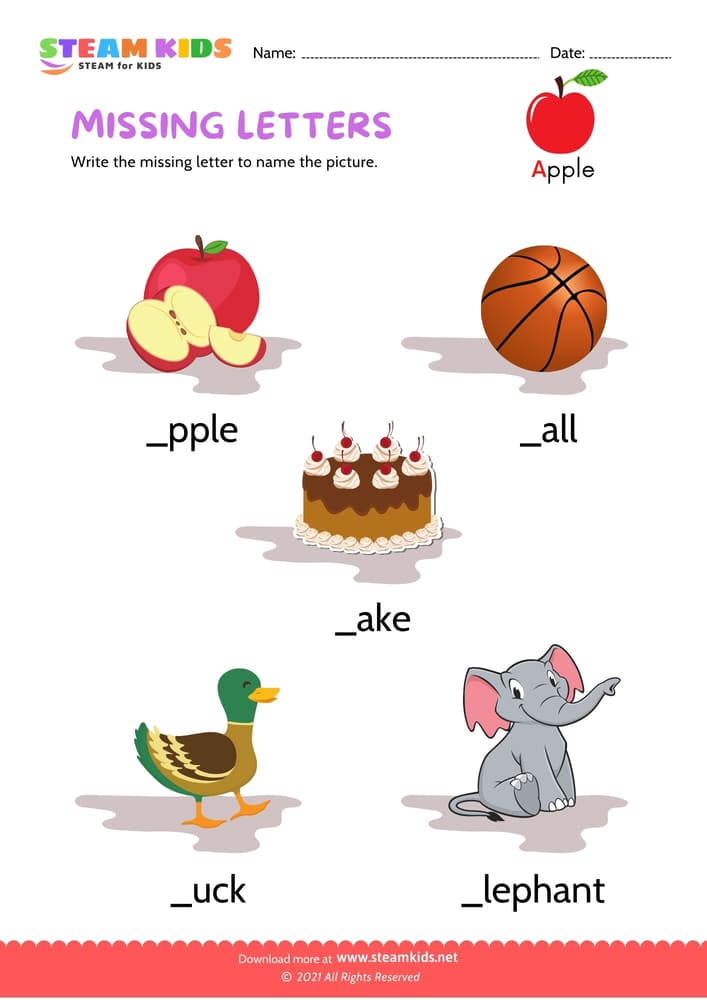 Free English Worksheet - Missing letters - Worksheet 1