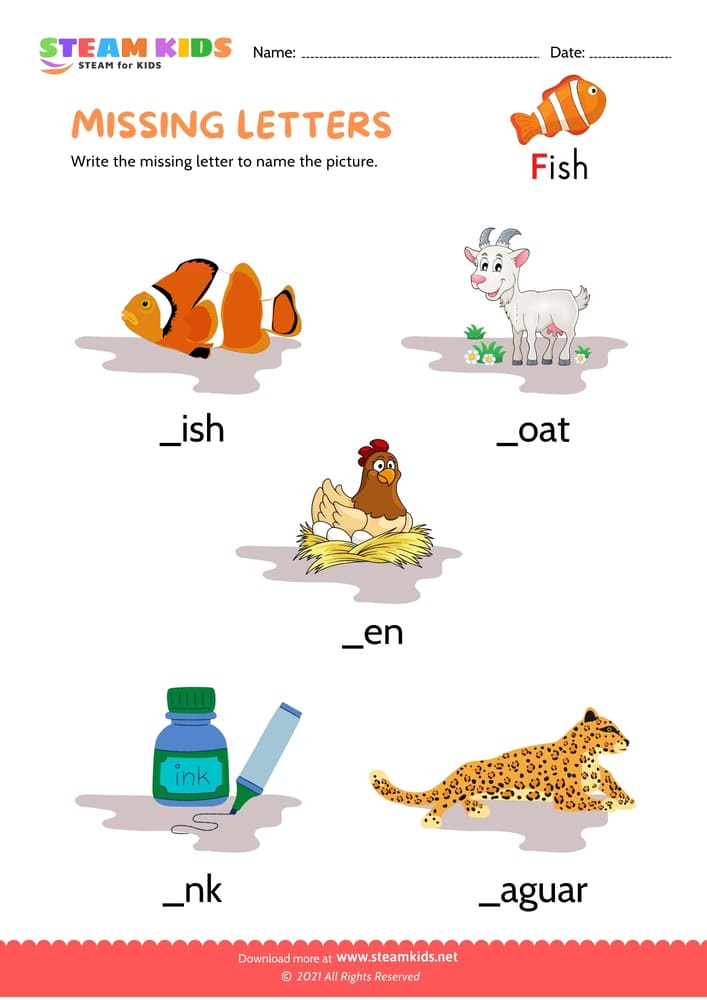 Free English Worksheet - Missing letters - Worksheet 2