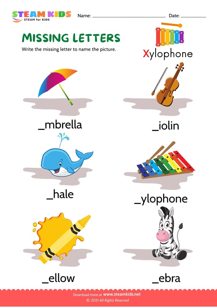 Free English Worksheet - Missing letters - Worksheet 5