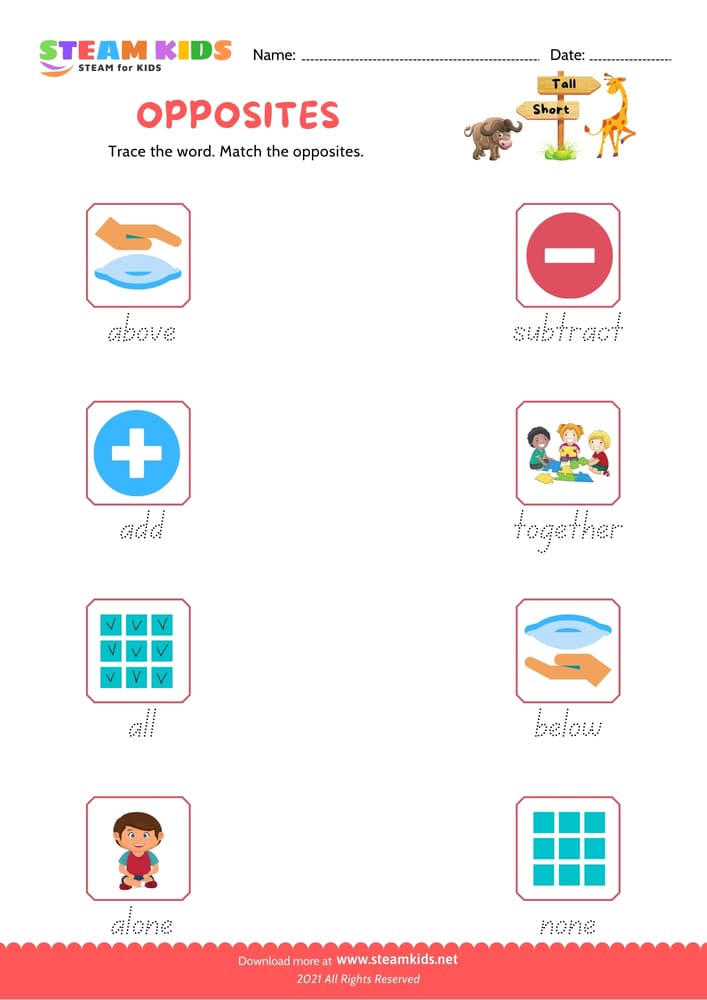 Free English Worksheet - Opposite Words - Worksheet 1