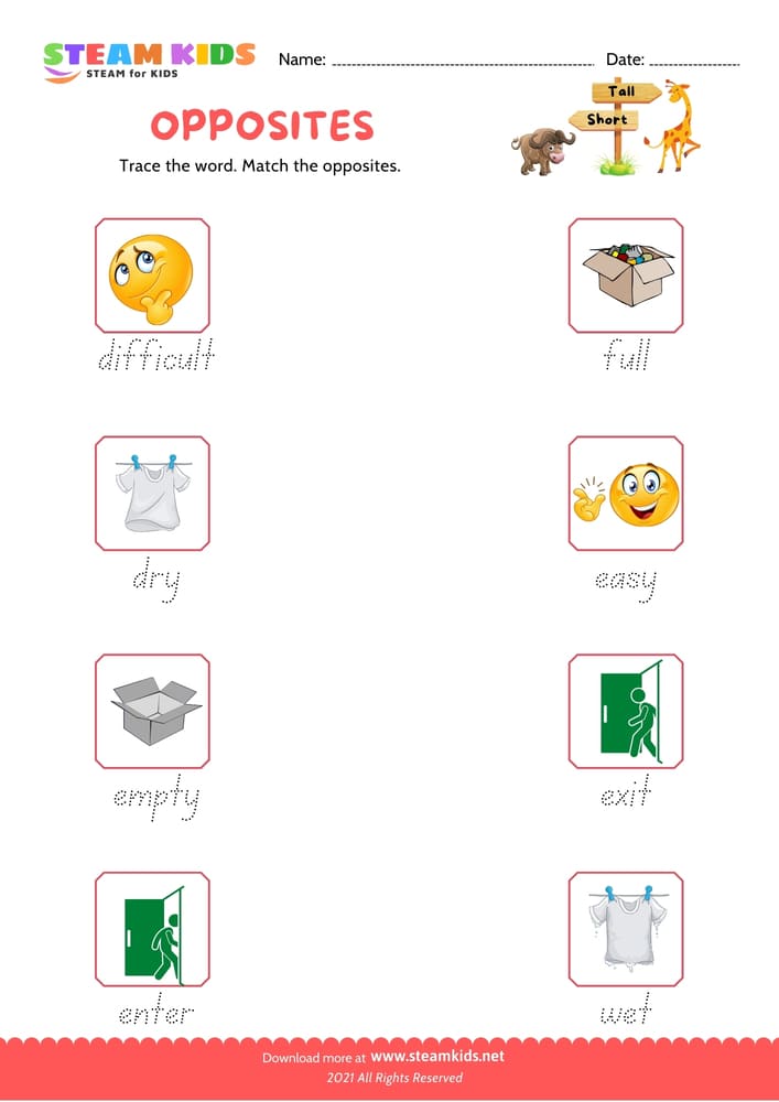 Free English Worksheet - Opposite Words - Worksheet 3