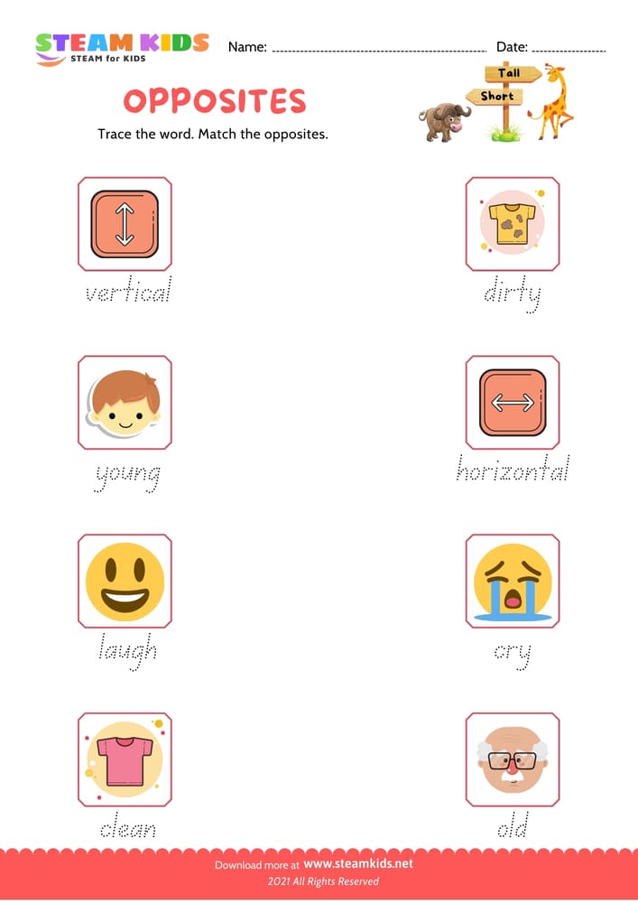 Free English Worksheet - Opposite Words - Worksheet 8