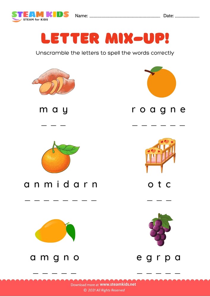 Free English Worksheet - Letter Mix-up - Worksheet 3