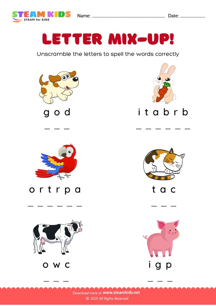 Free English Worksheet - Letter Mix-up - Worksheet 6