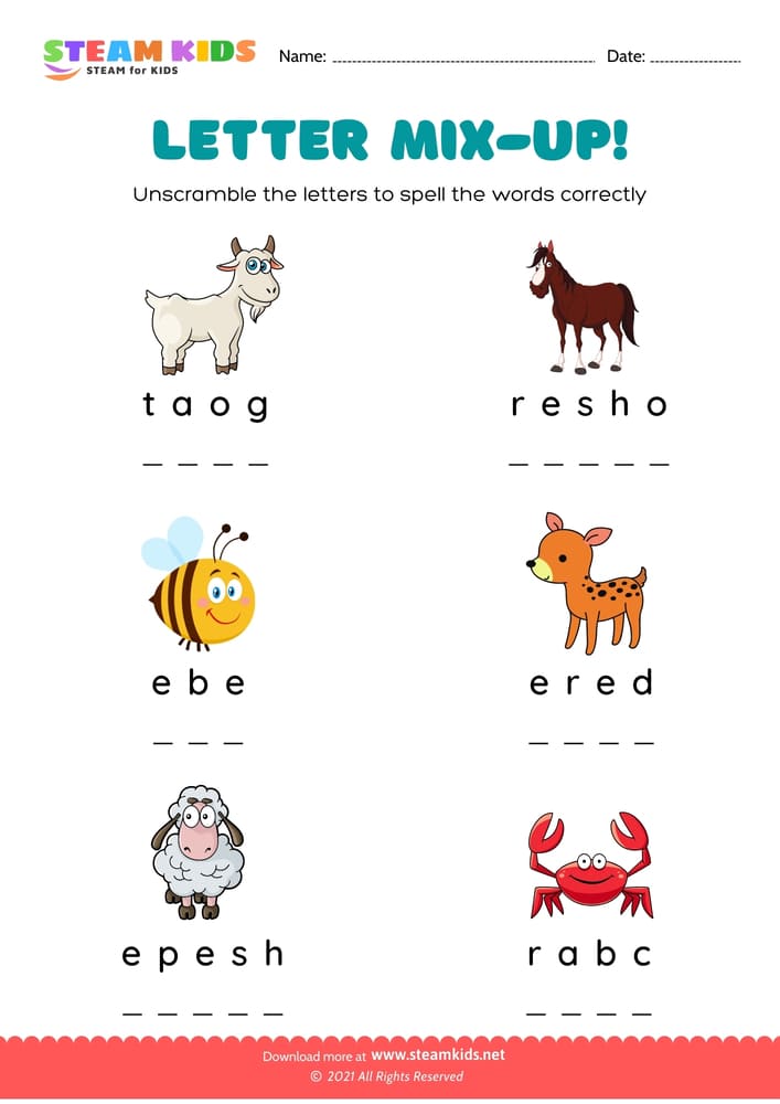 Free English Worksheet - Letter Mix-up - Worksheet 7