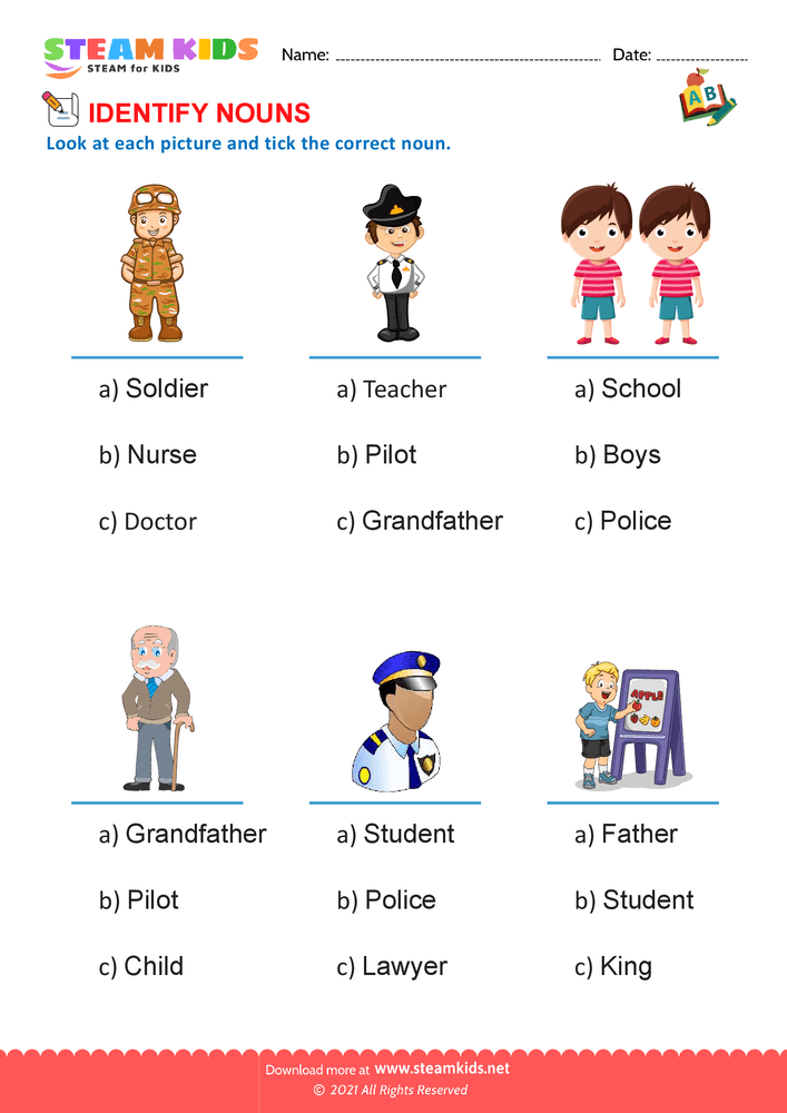 Free English Worksheet - Identify Nouns - Worksheet 2