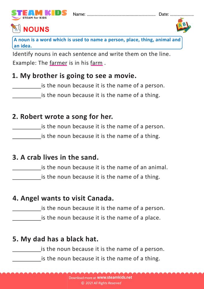 Free English Worksheet - Nouns - Worksheet 6