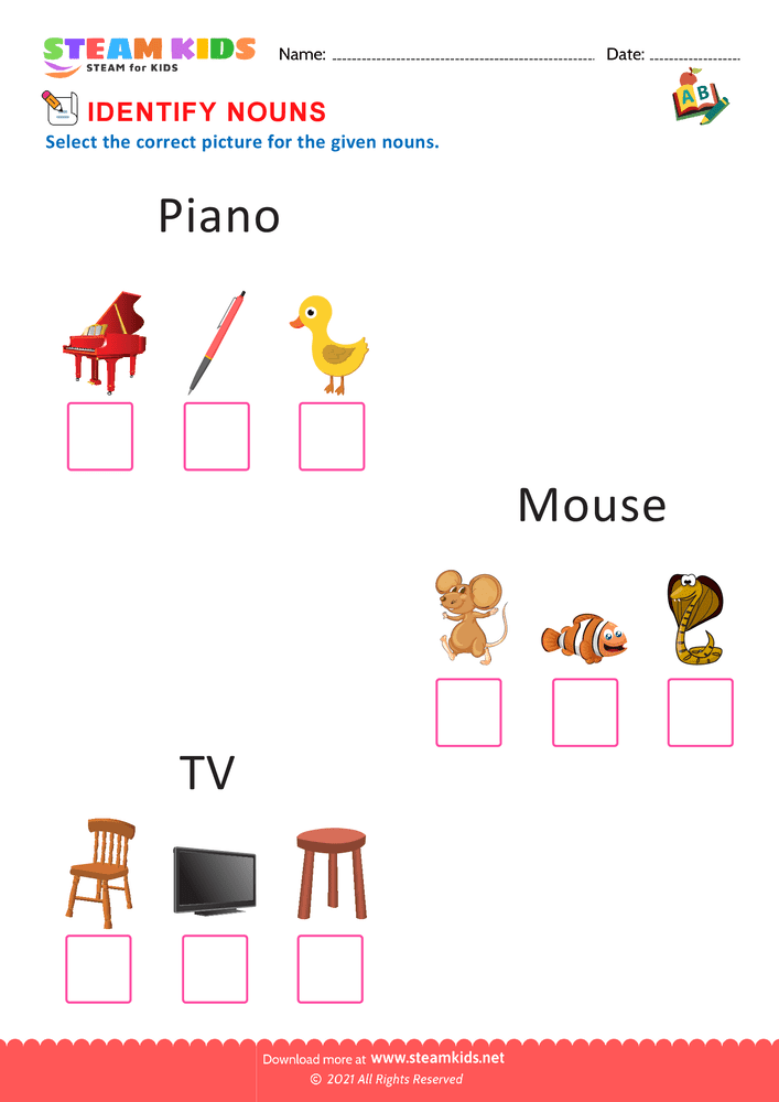 Free English Worksheet - Identify Nouns - Worksheet 7