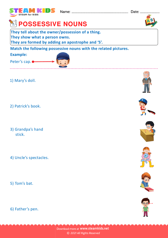 Free English Worksheet - Possessive nouns - Worksheet 1