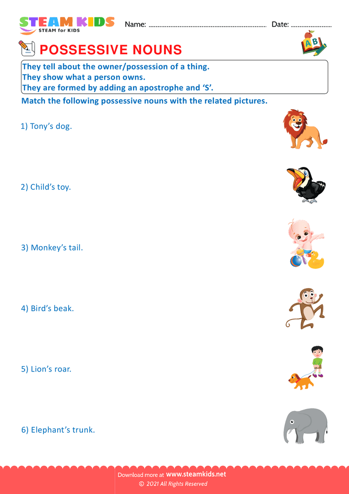 Free English Worksheet - Possessive nouns - Worksheet 2